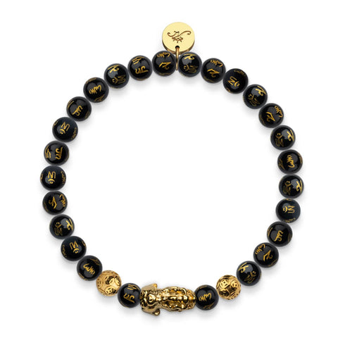 Mini Pixiu Feng Shui Armband | Kohlenstoffelement | Schwarzer Achat x 18 Karat Gold